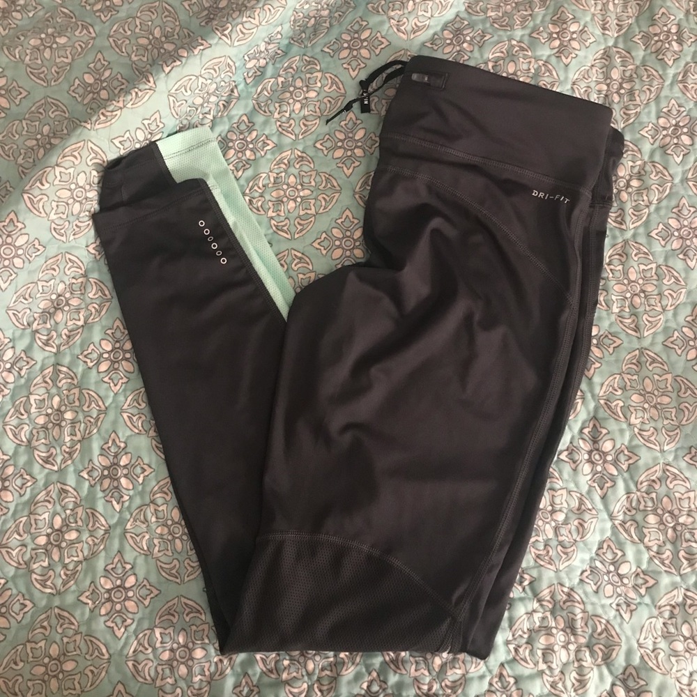 Nike dry-fit, gray with green stripe, long pants